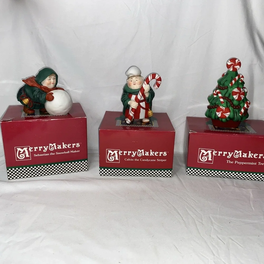 3 Dept 56 Merry‎ Makers. Snowball Maker Candy cane Striper And Peppermint Tree